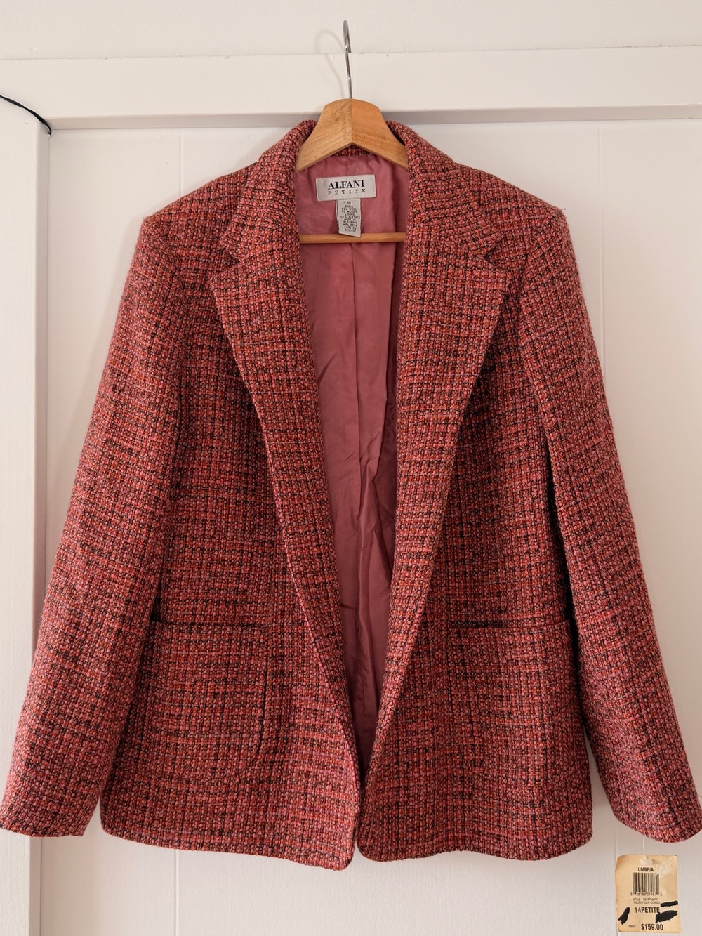 Alfani Women's Rust Red/pinkTweed Blazer Jacket
